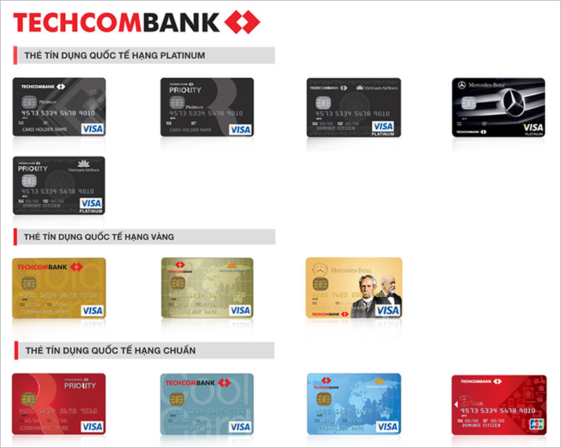 Một số loại thẻ tín dụng Techcombank phổ biến hiện nay