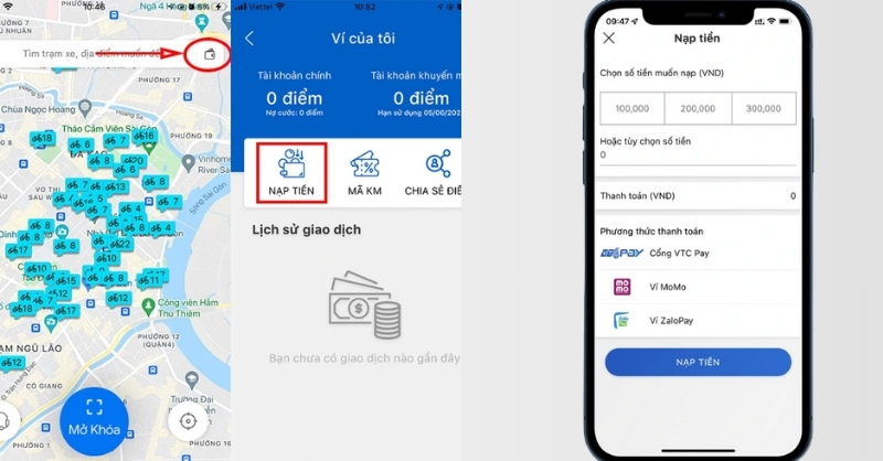 Nạp tiền vào tài khoản trên ứng dụng TNGo