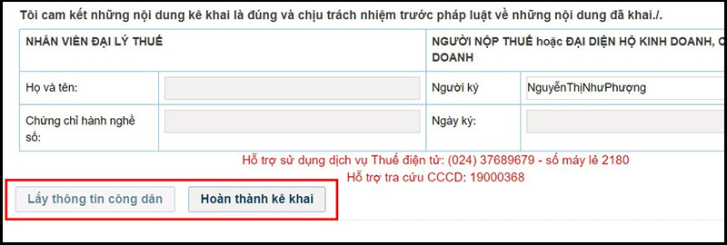 Chọn hoàn thành kê khai để hoàn tất thay đổi thông tin