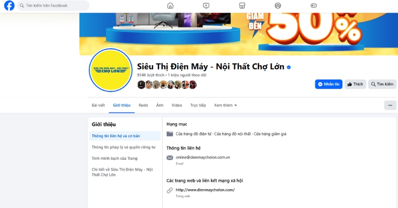 Nhấn vào “Giới thiệu” nằm bên dưới ảnh đại diện của Fanpage