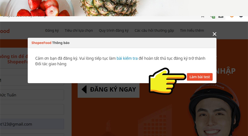 Nhấn Làm bài test để bắt đầu