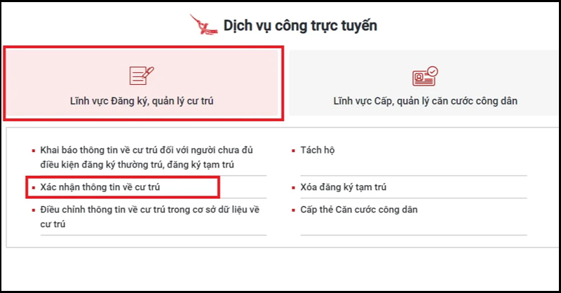Chọn Xác nhận thông tin về cư trú