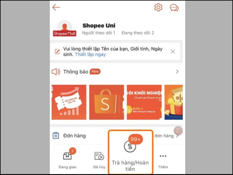 Chọn Shop của tôi rồi nhấn Trả hàng/Hoàn tiền