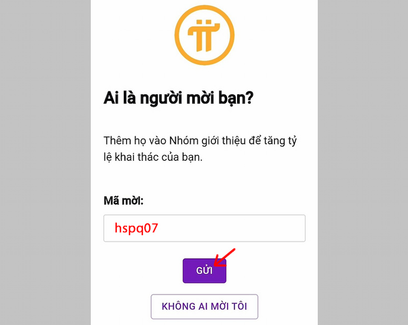 Nhập mã mời Pi Network 