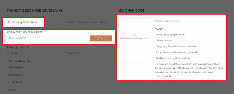 Nhập mã số giấy khám sức khỏe điện tử lên hệ thống