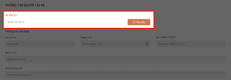 Nhập số GPLX lên hệ thống