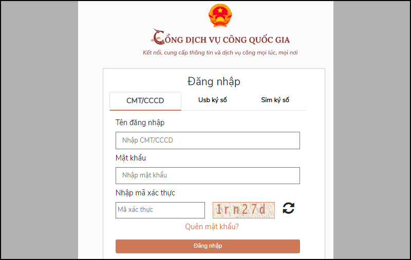 Điền thông tin để đăng nhập