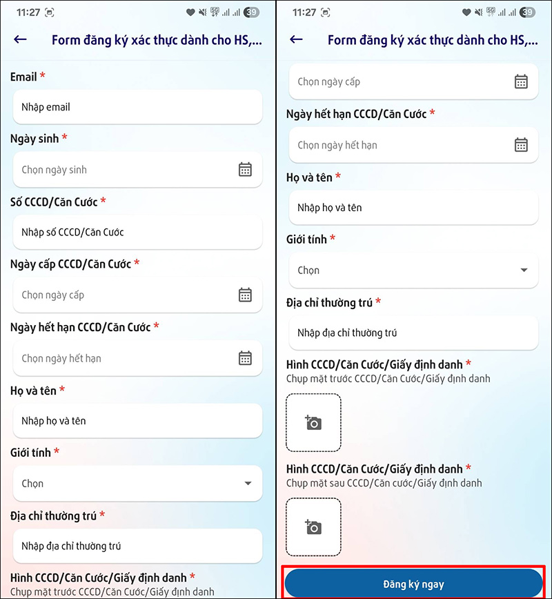 Sau khi nhập số CCCD, hệ thống sẽ xác thực thông tin của bạn