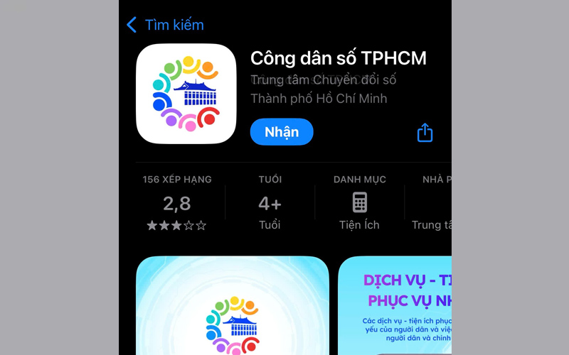 Tìm và tải ứng dụng Công dân số TP.HCM trên App Store hoặc CH Play