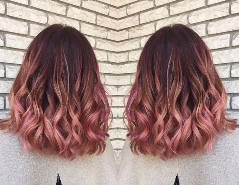 Tóc uốn ngang vai nhuộm ombre