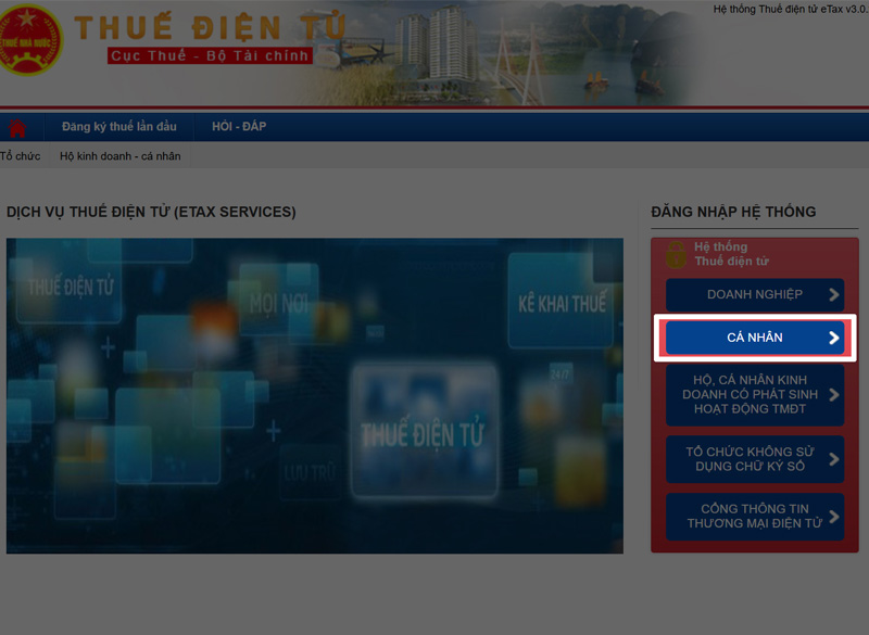 Truy cập vào trang web của Thuế điện tử sau đó tìm và chọn vào Cá nhân