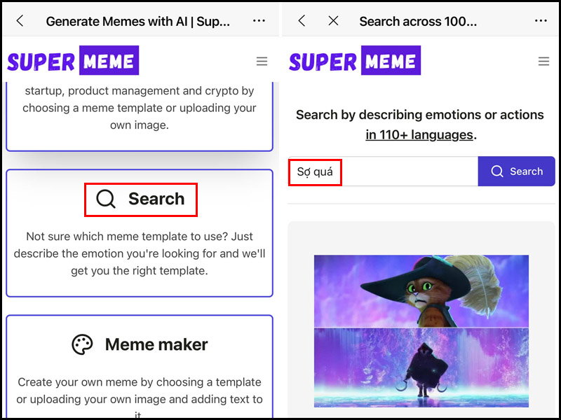 Nhấn vào Search và nhập meme muốn tìm kiếm