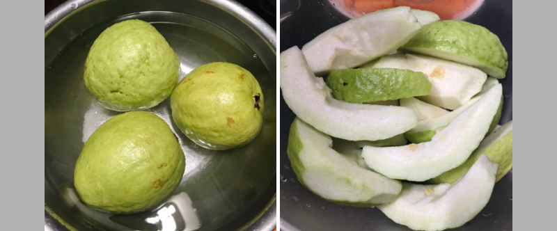 Sơ chế ổi trước khi ép lấy nước