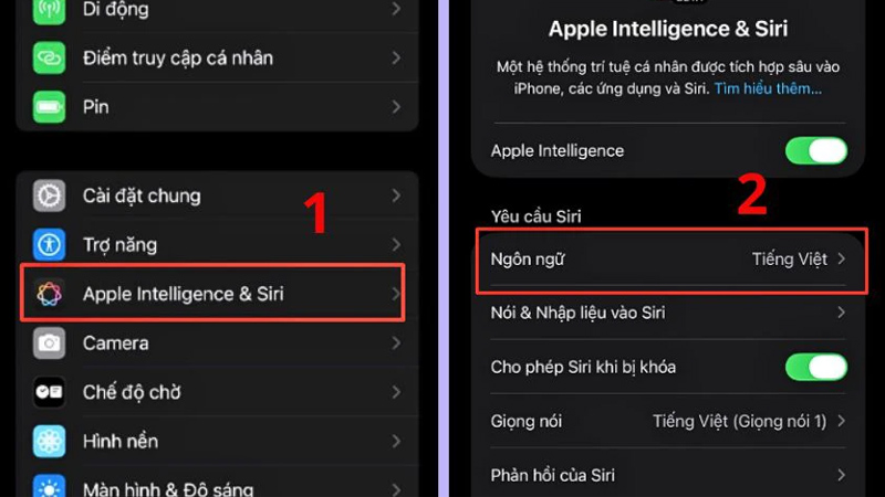 Chọn ngôn ngữ tiếng Việt cho Apple Intelligence & Siri