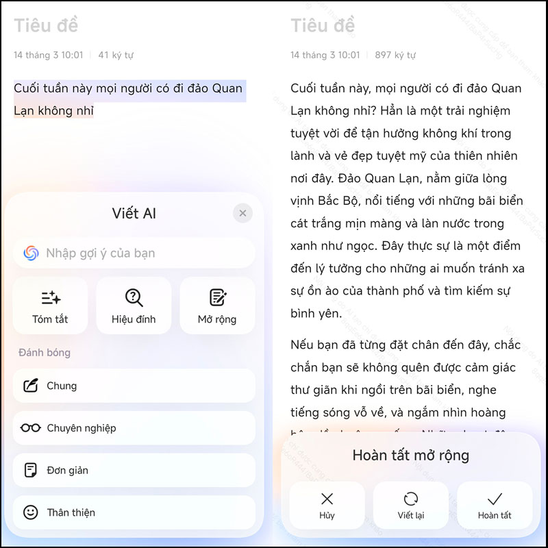 Mở rộng văn bản bằng công cụ AI Writing