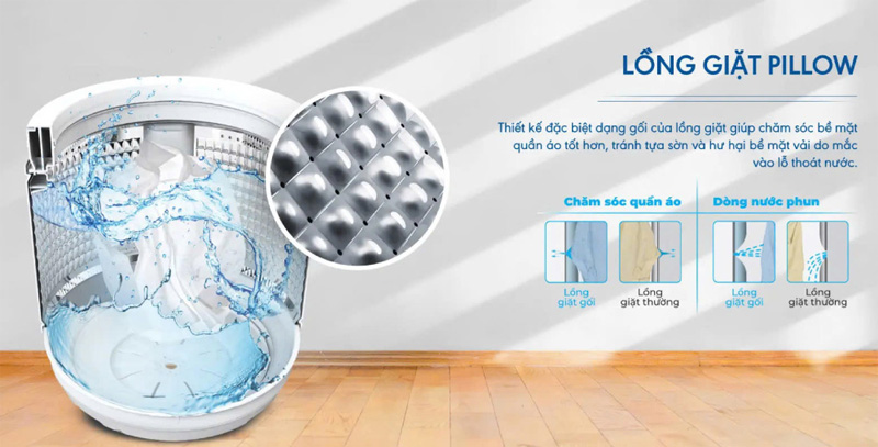 Máy giặt Aqua 8 kg AWM8-316K(B) nổi bật với lồng giặt Pillow