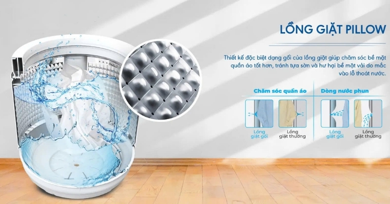 Lồng giặt được thiết kế dạng Pillow trong Máy giặt Aqua