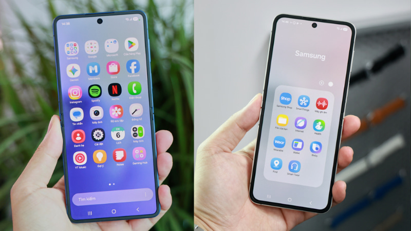 So sánh màn hình chính Samsung Z Flip7 và Z Flip7 FE