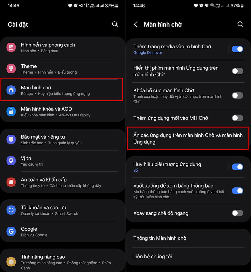 Truy cập Màn hình chờ trong Cài đặt trên điện thoại Samsung
