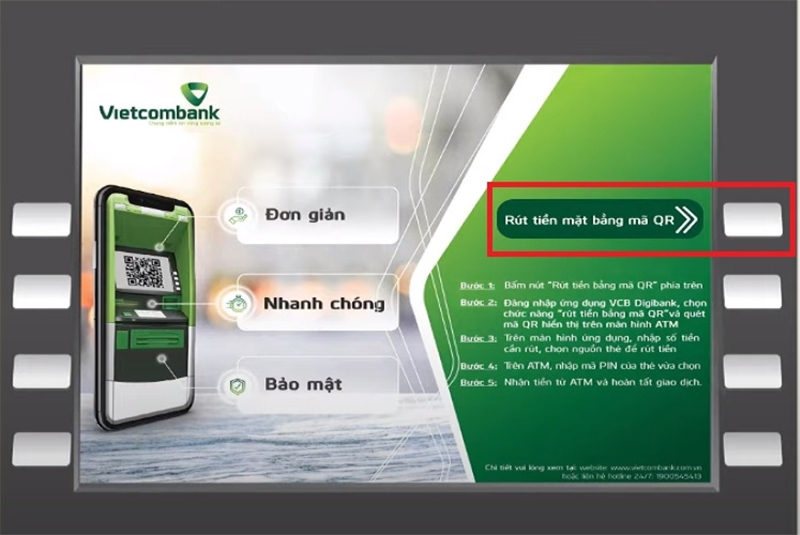 Trên màn hình chính của máy, bạn bấm nút "Rút tiền bằng mã QR"