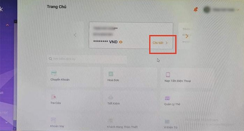 Chọn vào ô "Chi tiết" để xem số dư
