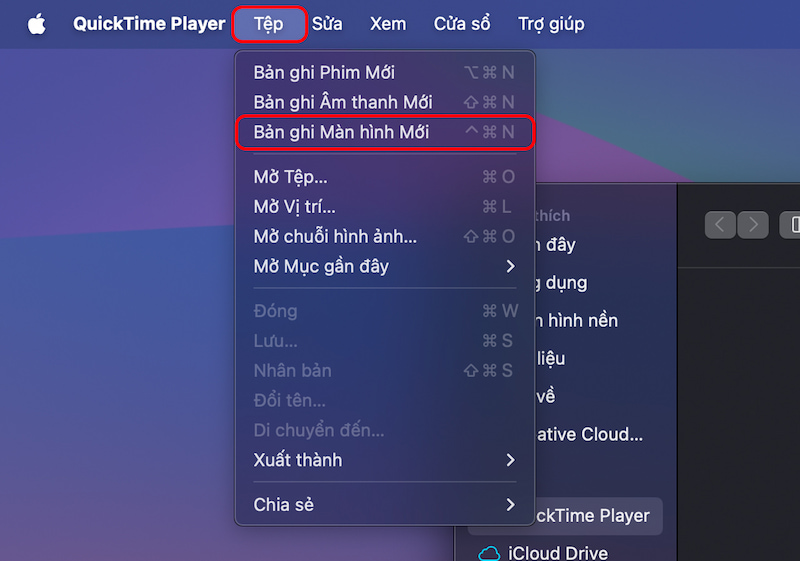 Chọn Bản ghi Màn hình mới