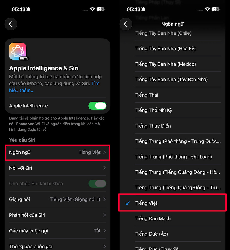 Chọn tiếng Việt cho Apple Intelligence