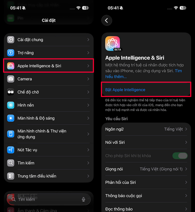 Bật Apple Intelligence