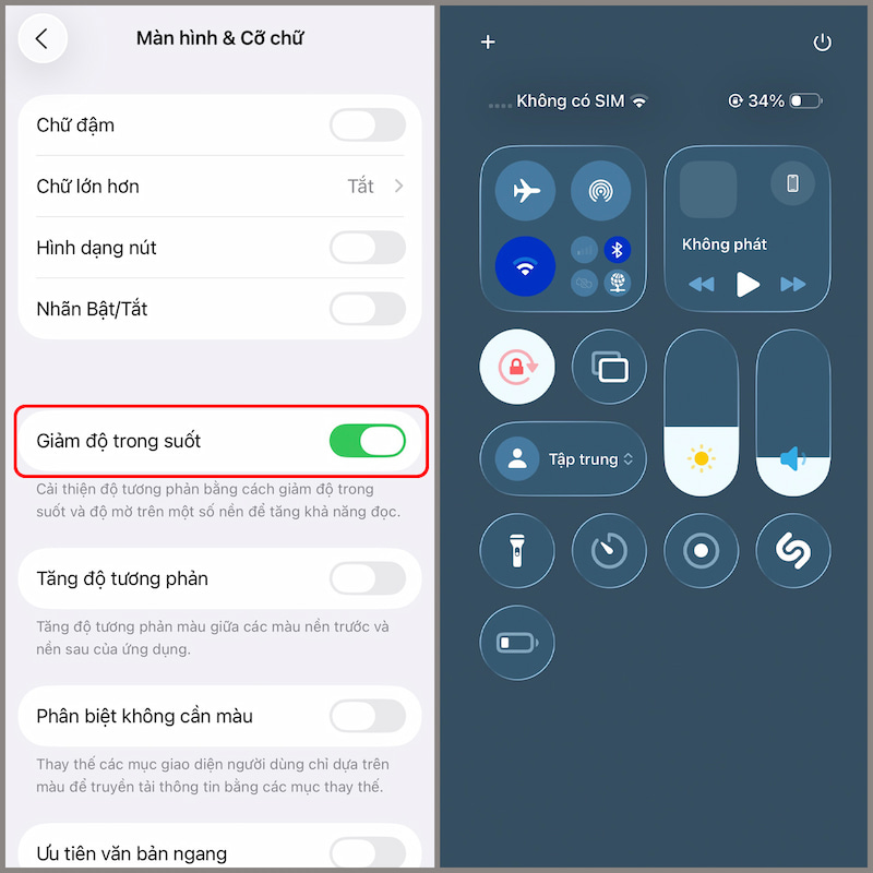 Giảm độ trong suốt Liquid Glass trên iOS 26