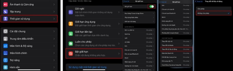 Bật giới hạn dữ liệu 4G qua tính năng Thời gian sử dụng