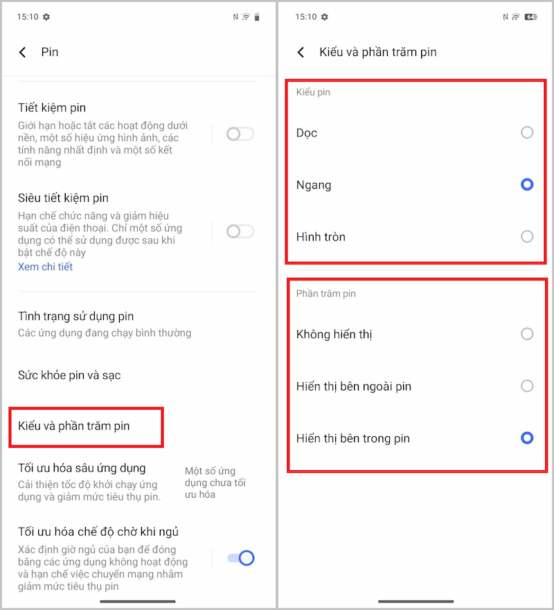 Phần trăm pin trên điện thoại Vivo