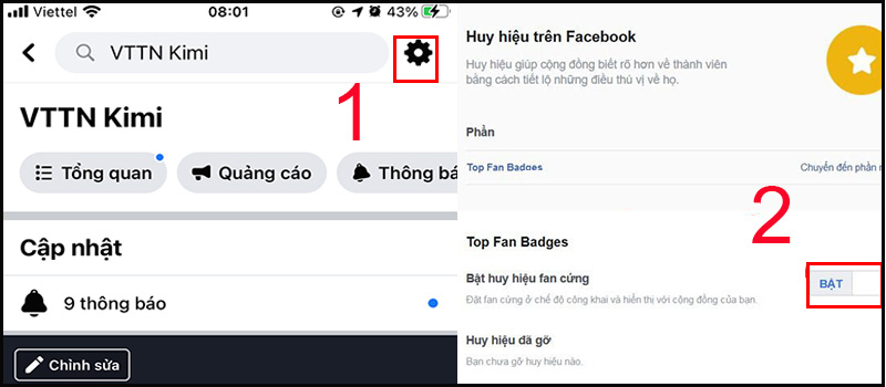 Bật tính năng huy hiệu Fan cứng Facebook bằng điện thoại