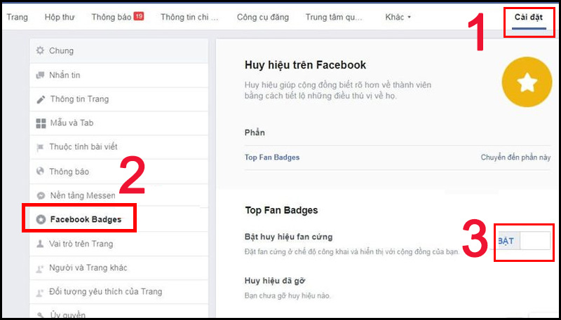 Bật tính năng huy hiệu Fan cứng Facebook bằng máy tính
