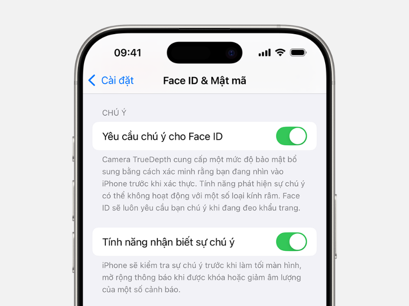 Bật Tính năng nhận biết sự chú ý