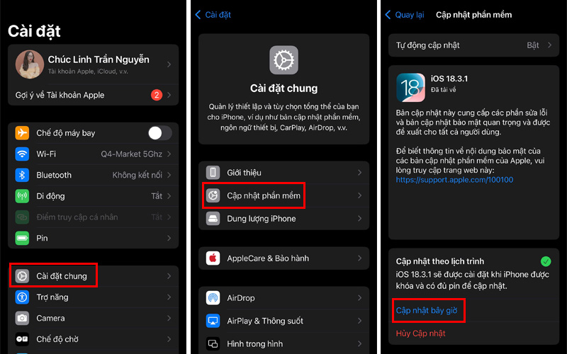 Cập nhật iOS 18.3.1 theo các bước sau