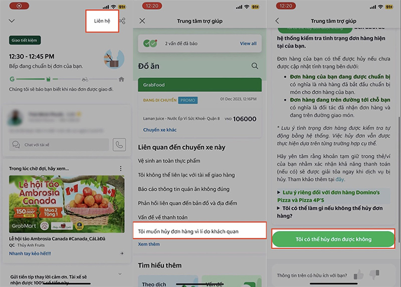 Hướng dẫn cách hủy đơn GrabFood trên ứng dụng
