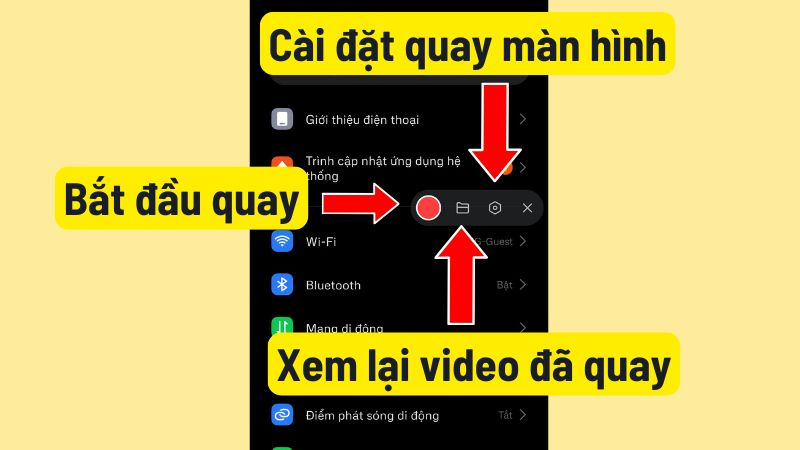 Thanh công cụ xuất hiện các tùy chọn quay màn hình 