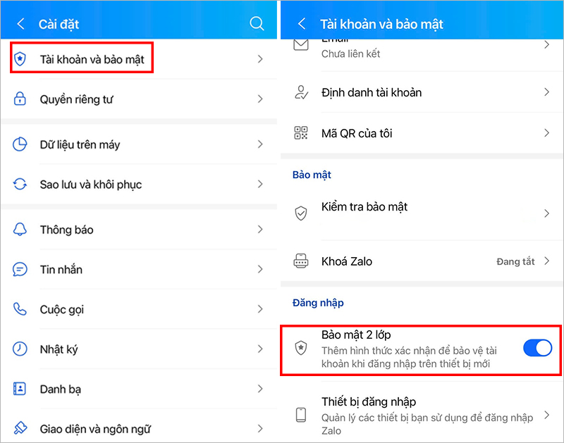 Bật bảo mật 2 lớp trên Zalo