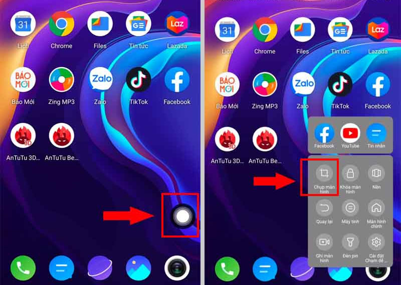 Dùng tính năng Chạm để chụp màn hình Vivo