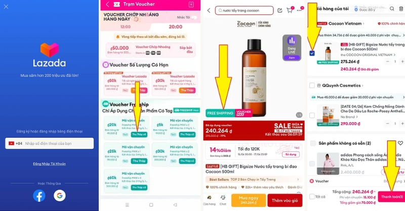 Cách mua hàng có dùng mã Freeship Lazada