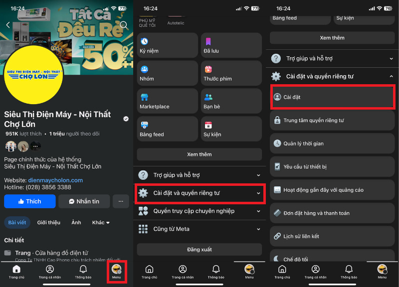 Vào mục Cài đặt