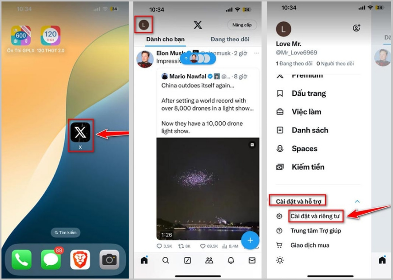 Chọn Cài đặt và quyền riêng tư