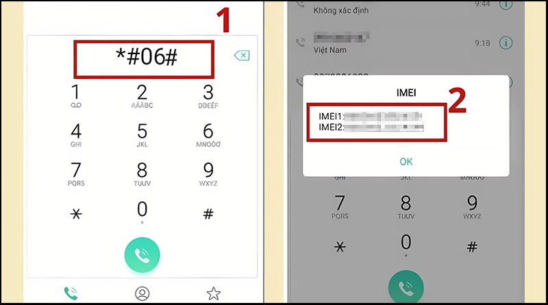 Mở ứng dụng gọi điện trên điện thoại OPPO và nhập mã *#06# để check IMEI