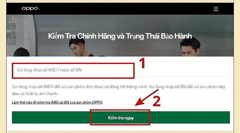 Vào website hỗ trợ của OPPO để check IMEI