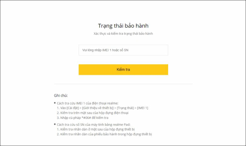 Check IMEI Realme trên website Realme