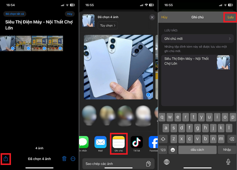 Chia sẻ ảnh vào Ghi chú