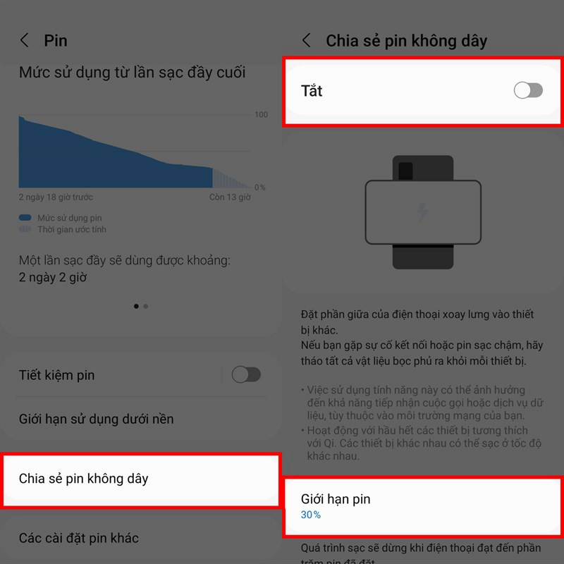 Bật Chia sẻ pin không dây