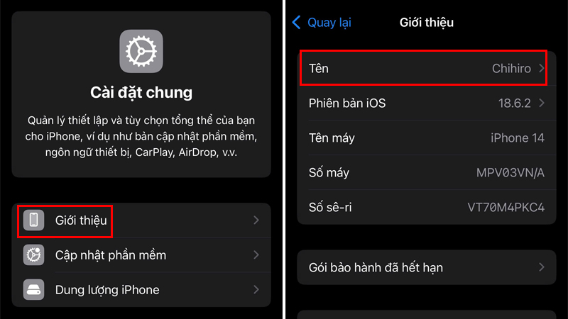 Chỉnh sửa tên muốn hiển thị trên màn hình khóa trong mục Giới thiệu