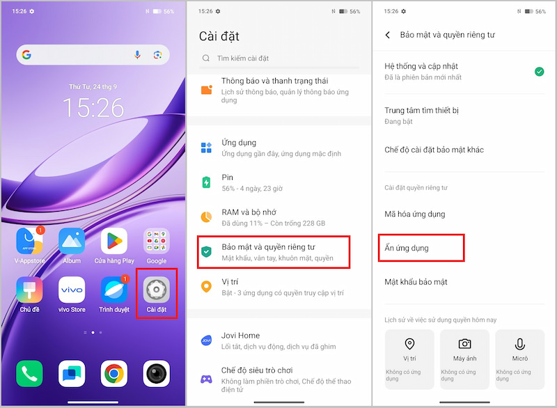 Ẩn ứng dụng Vivo