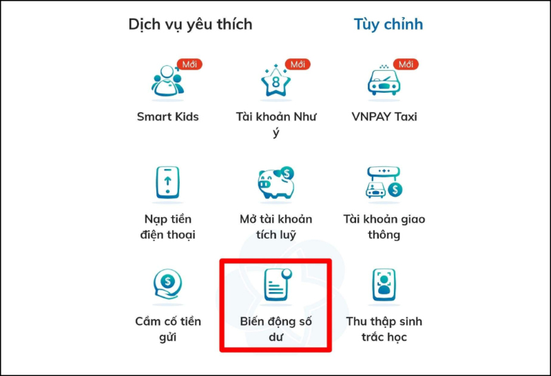 Trên app BIDV Smart Banking chọn Biến động số dư